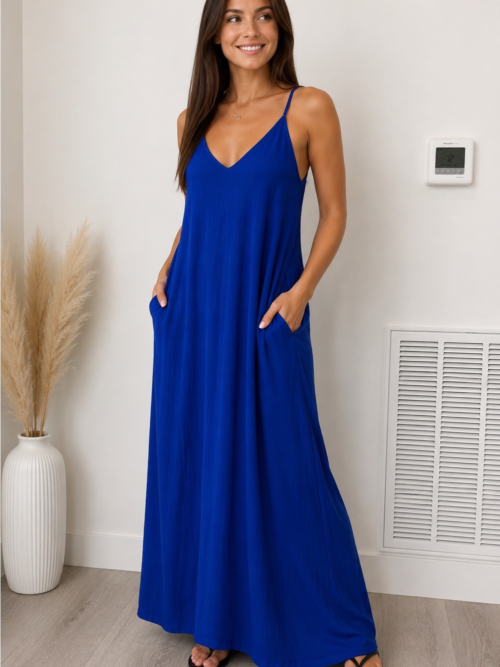 Treasure & Bond Royal Blue Sleeveless Maxi Dress XS Pockets Casual